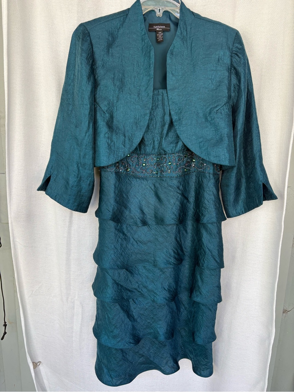 R&M Richards Teal Tiered Dress with Matching Bolero size 16W